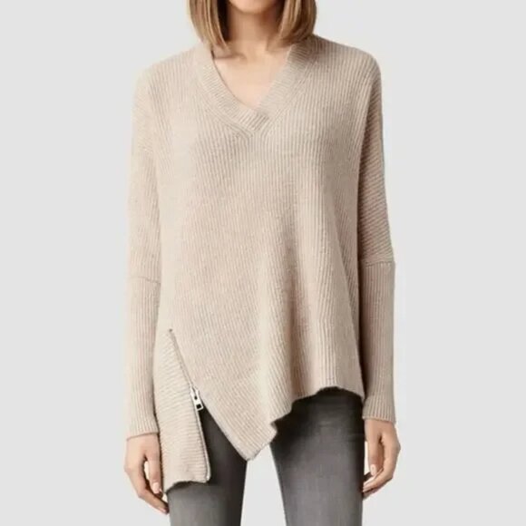All Saints Sweaters - ALLSAINTS Beige Oversized Wool Alpaca Able Zip Jumper Size L